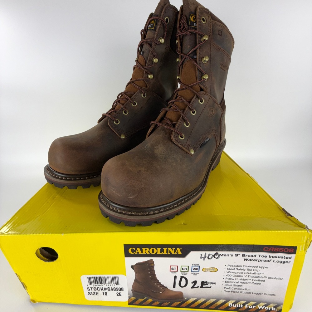 Carolina CA8508 Men 9 Inch Broad Toe Insulated Waterproof Logger Boots 10 2E